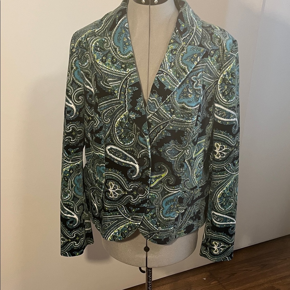 Talbots Paisley Blazer - Teal and Black